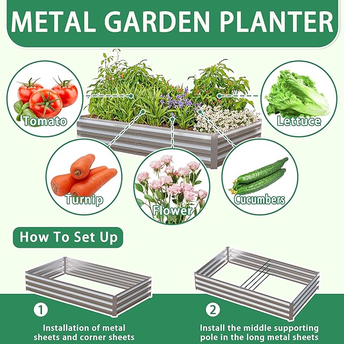6x3x1 Ft Planter Raised Bed with Cover, Metal Planter Box with Cover, Planters Small Antifreeze Greenhouse Kit for Outdoor Plants, Flower, Galvanized Garden Bed Planter Gardening Supplies