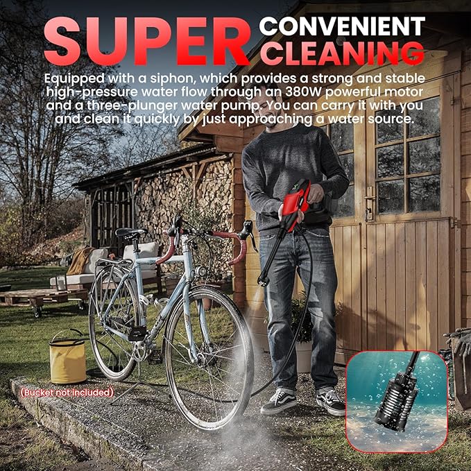Cordless Pressure Washer for Milwaukee 18V Battery, 800 PSI Portable Handheld Power Washer with Brushless Motor, 6-in-1 Nozzle, 3 Level Adjustable for Car Yard Fence Cleaning (Battery Not Included)
