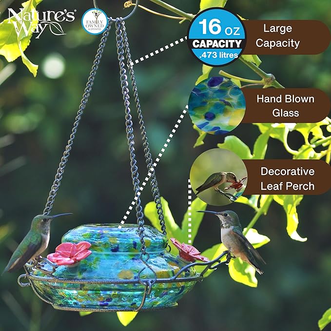 Nature's Way Bird Products GHF7 Hand Blown Illuminated Top Fill Hummingbird Feeder