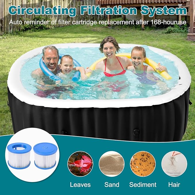 75" X 47" X 25" Hottub, 1-2 Person Inflatable Hot Tub, Portable Blow Up Hot Tub with Side Table, Oval Portable Outdoor Spa with 100 Bubble Jets and Heater Pump, Filter