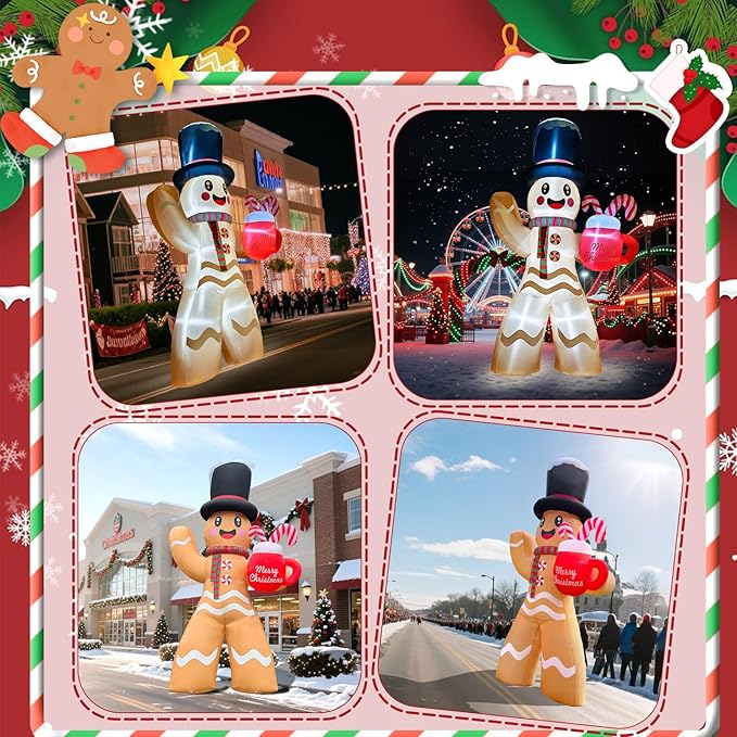 2025 Giant Christamas Inflatable Gingerbread 14FT Giant Gingerbread Man with Mug Christmas Inflatables Outdoor Decoration Xmas Blow Up Yard Decor with Built-in 7 LED for Holiday Party Yard Garden Lawn