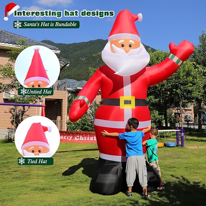 10 FT Christmas Inflatable Santa Claus Outdoor Decoration, Huge Xmas Classic Santa Blow up Santa with Built-in LED Light, Giant Holiday Party Decor for Yard Garden Hall Plaza Mall, Instant Inflate
