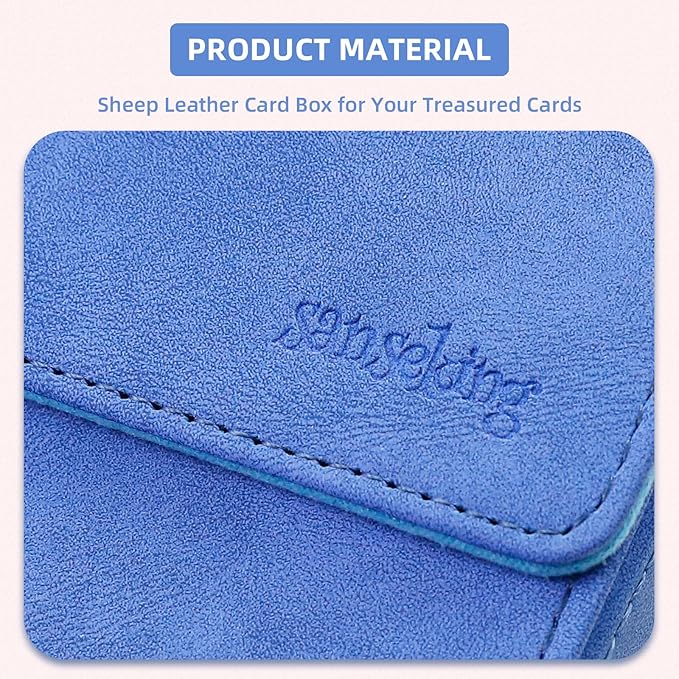 Magic Card Deck Box for MTG Single Deck Card Box fits 100+ TCG Sleeved Cards Soft Leather Card Box Top loading Card Boxes Magic Gift for MTG TCG CCG (Vertical,Light Blue)