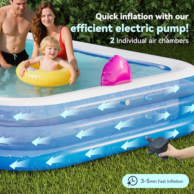 Dragon Inflatable Pool with Lights, Oversized 119"x86"x21" Family Inflatable Kids Pool Flamingo& Swan Inflatable Swimming Pool for Adults Blow up Pool for Backyard（with Electric Pump）