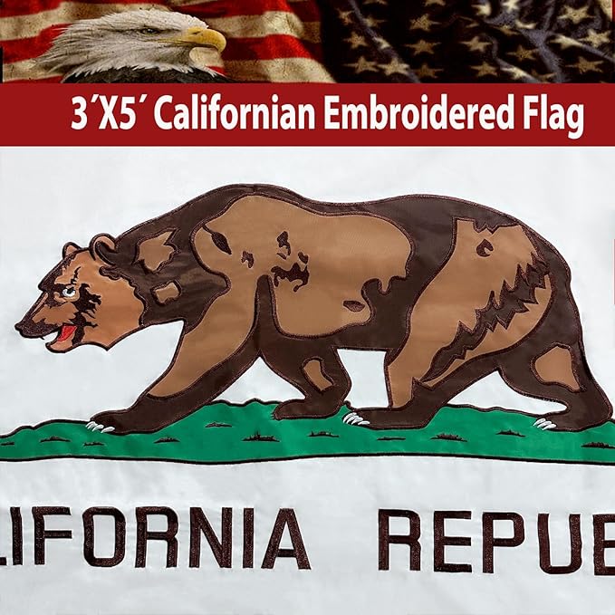 California Republic State Flag 3x5 Outdoor Heavy Duty Double Sided 340D Nylon Vivid Color Anti-Fading with 2 Brass Grommets for Home/Company/Indoor Outdoor Decoration