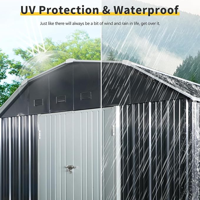 Ball & Cast 10x12FT Outdoor Storage Shed,Large Metal Tool Sheds with Locking Double Doors,Garden Tool House W/Arch Roof & Ventilation Slots,for Backyard Garden Patio Lawn,Black