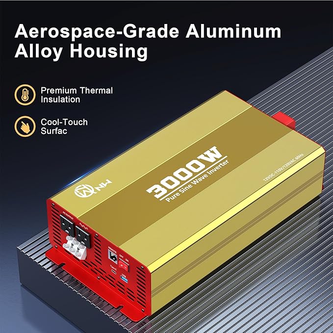 3000W Pure Sine Wave Inverter 12V DC to 120V AC Converter for Family Emergency Preparedness,Camping,RV,Solar DIY,Outdoors,Built-in 5V/2.1A USB-A,USB-C,Hardwire Port, Remote Controller