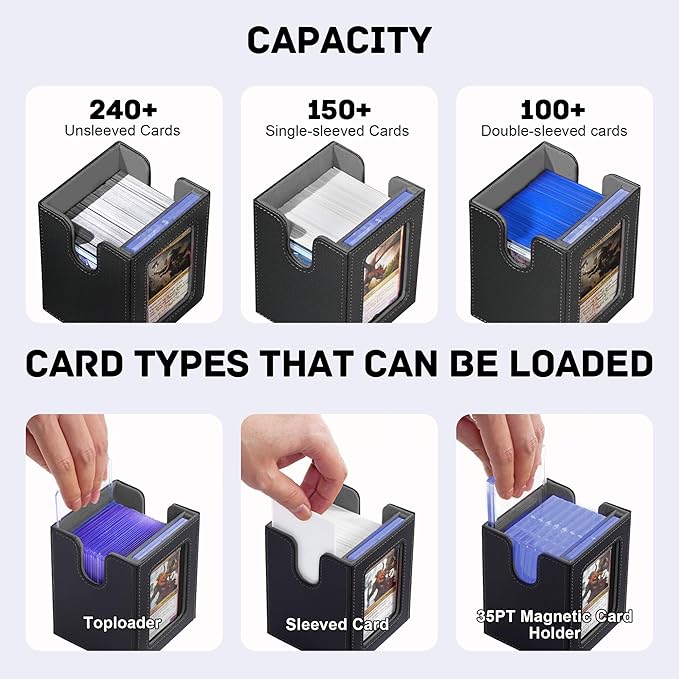 Marsguard Trading Card Deck Box with Commander Display，5 in 1 MTG Storage Holds 400+ Double-Sleeved Cards，4 Deck Boxes & Dice Tray Included，Fits MTG, TCG, PTCG & Sports Cards