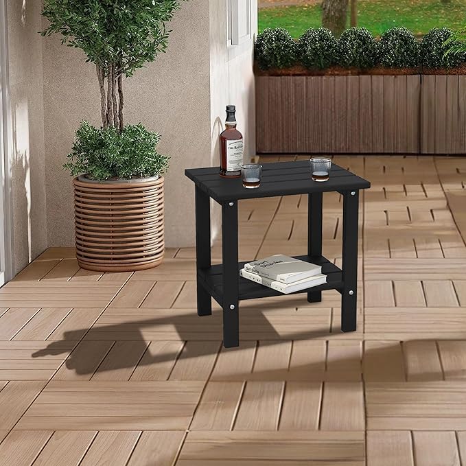 OTSUN Weather Resistant Outdoor Side Tables Set of 2, Adirondack HDPE Small Outdoor Table, 2-Tier Small Patio Tables for Outside or Indoor, Black