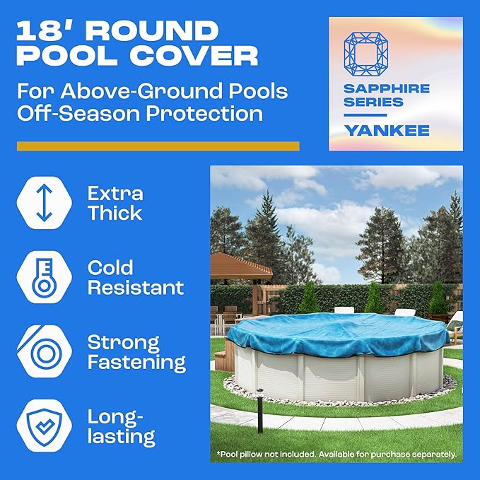 18 ft Above Ground Round Pool Cover, Rippling Water Design, Extra Thick & Durable, Sapphire Series of Premium Cold and UV-Resistant Pool Cover