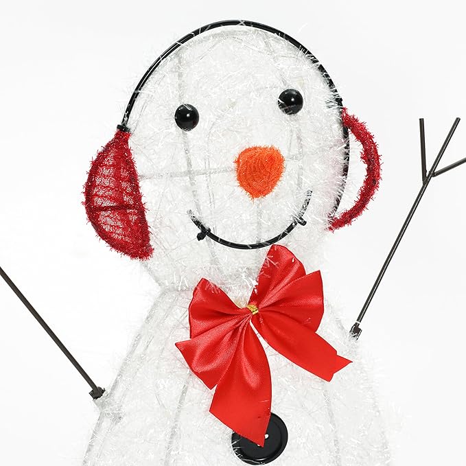 LuxenHome 30" Lighted Snowman Family Outdoor Decorations, 2D Flocked Snowman Family Holiday Decorations Outdoor and Indoor Holiday Display, Christmas Yard Decorations with 100 LED Lights