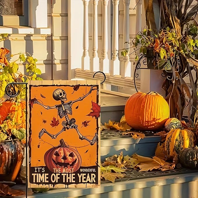 Trick Or Treat Halloween Garden Flag 12x18 Double Sided Spooky Skull Farmhouse Decor Halloween Yard Flags Pumpkin Flag for Seasonal Holiday Decoration