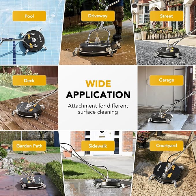 EVEAGE 20" Pressure Washer Surface Cleaner, EP003 Dual Handle Stainless Steel Power Washer Surface Cleaner with 4 Wheels, 4000 PSI, Perfect for Driveways, Sidewalks,Patios,Decks Cleaning