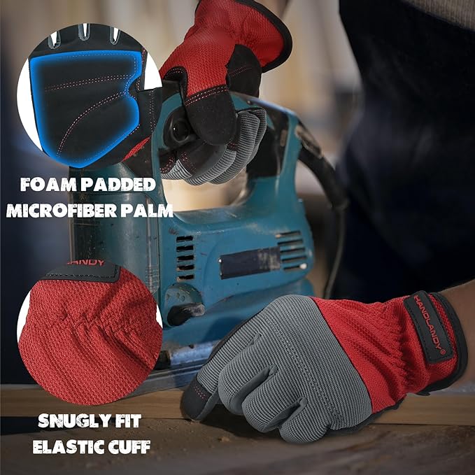 HANDLANDY Work Gloves for Men & Women, Utility Mechanic Working Gloves Touch Screen, Flexible Yard Work Gloves