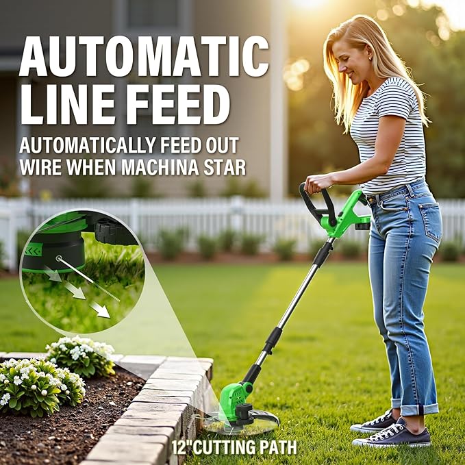 SOYUS Weed Wacker Cordless, 20V 12 Inch Cordless String Trimmer Edger, Weed Wacker Battery Operated with 8 PCS Replacement Spool Trimmer Lines with 2x2.0Ah Battery and Charger
