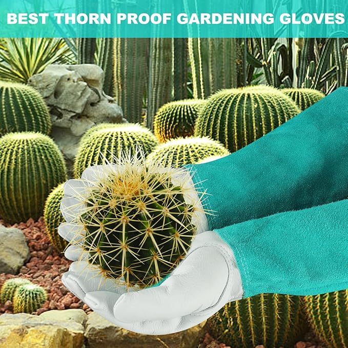 Long Gardening-Gloves Women/Men - Thorn proof Rose Pruning Heavy Duty Gauntlet (Small, Green)