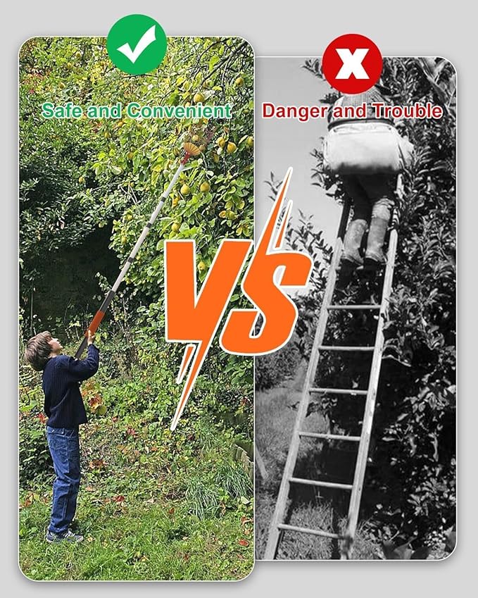 AgiiMan 3 to 12 FT Fruit Picker Pole - Reach to 18 FT Fruit Picker with Telescopic Extension Pole, Lightweight and Sturdy Aluminum Telescopic Pole, Easy to Assemble Fruit Picking Basket