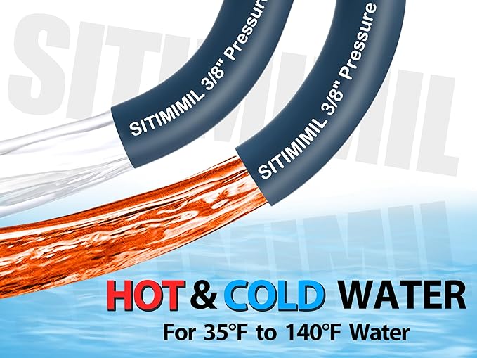 3/8'' Pressure Washer Hose 50FT - Kink Resistant Steel Wire Braided, Wear Resistant, 3/8" Stainless Steel Quick Connect, with M22 14mm Adapter Set, Hot and Cold Water Power Washer Hose, 4200 PSI