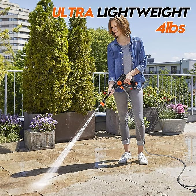 Battery Pressure Washer, Electric Power Washer Cordless, Portable Car Pressure Washer Handheld with 6-in-1 Nozzle,17FT Drain Hose,Power Cleaner for Patio Floor Fence Deck Indoor