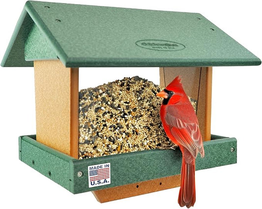 DutchCrafters Poly Large Hopper Bird Feeder Post Mount for 4" x 4", Wild Songbird Bird Seed Feeder for Outdoor, Outside, Garden, Yard - Amish Made in USA (Post Mount, Turf Green & Cedar)