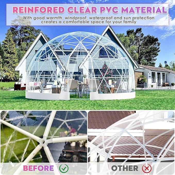 9.6FT Garden Dome Tent, 9.5 x 5.7 ft Outdoor Clear Bubble Tent for 2-4 Person, All-Weather Geodesic Dome Greenhouse with Window & Door, PVC Transparent Tent for Patio, Camping (9.6FT - White)