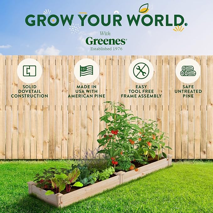Greenes Fence Original Pine Raised Garden Bed, 2' x 8' x 7" - Made in USA with American Pine