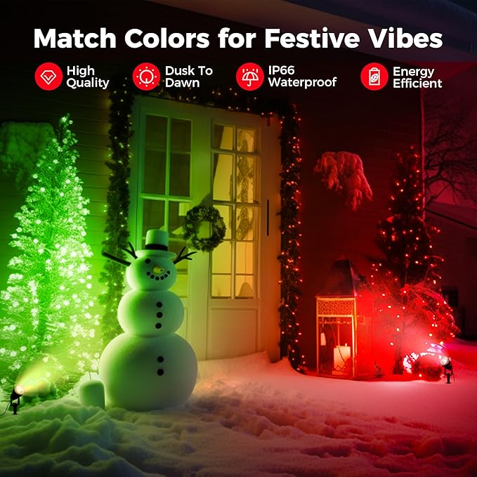 L LOHAS LED Red Spotlight Outdoor, Christmas Red Spot Lights for Yard, Auto On/Off 5W 120V Landscape Lighting for House, Holiday, Trees, Decoration, 450LM IP66 Waterproof, UL Listed, 2 Pack