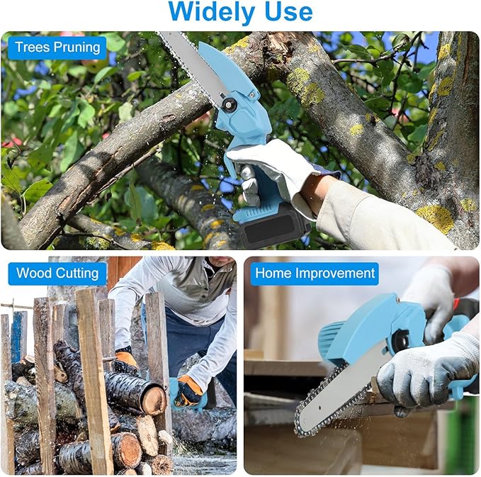 Mini Chainsaw Cordless 8 Inch, Battery Powered Electric Chainsaw with Security Lock, Small Handheld Chain Saw for Tree Branches, Cordless Hand Saw for Wood Cutting, Black