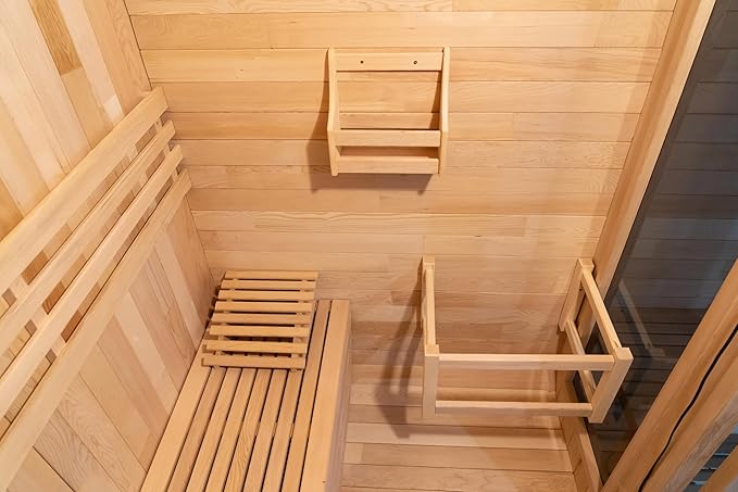 Square Outdoor Sauna, Canadian Hemlock Sauna 4 Person, 240V 6KW ETL Harvia Heater, Porch,Waterproof System, Large Glass Windows, Wood Tiles, Double Reinforcement-Fast Delivery(0-195 °F)