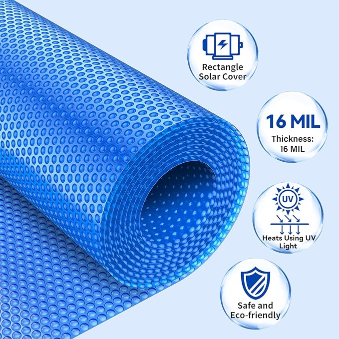 BigXwell Solar Pool Cover,16-mil Blue Round 15 Foot Pool Heaters In-Ground Pools, Heavy-Duty Insulating Pool Heater Cover, Heat Retaining Solar Blanket Cover for Swimmer