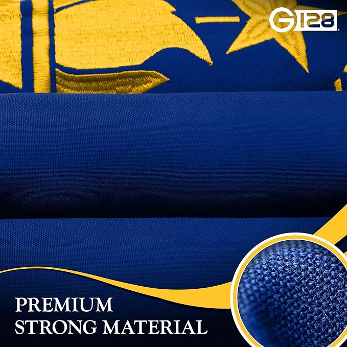 G128 Indiana State Flag | 1x1.5 Ft | StormFlyer Series Embroidered 220GSM Spun Polyester | Embroidered Design, Indoor/Outdoor, Brass Grommets, Heavy Duty, All Weather