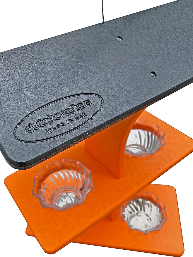 DutchCrafters Plastic Poly Double Platform Hanging Oriole Bird Feeder with Fruit Slice Holders & Nectar Cups, Jelly Bird Feeders for Outside - Amish Made in USA (Double, Black & Bright Orange)