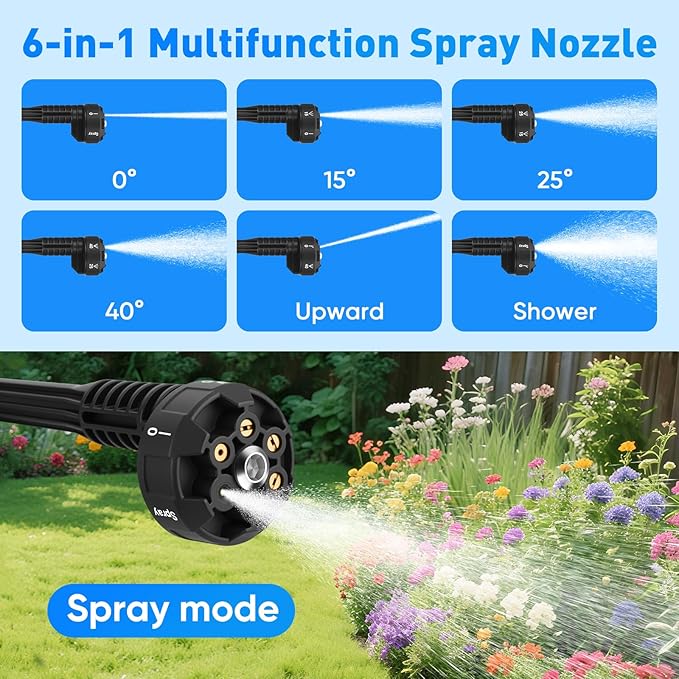 Upgraded LCD Display Portable Cordless Pressure Washer, 790 PSI 21V 2x3.0AH Rechargeable Batteries Powered Pressure Washer, 6-in-1 Nozzle for Car Floor Wall Fence Cleaning,10 Adjustable Pressure Modes
