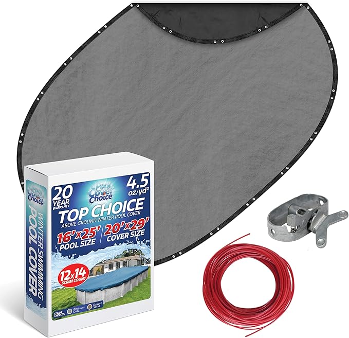 Winter Swimming Pool Cover for 16 ft x 25 ft Aboveground Oval Pool Size, Top Choice Series, Solid Material, Color - Platinum Gray, Pool Cover Choice 301625-4CHOICE