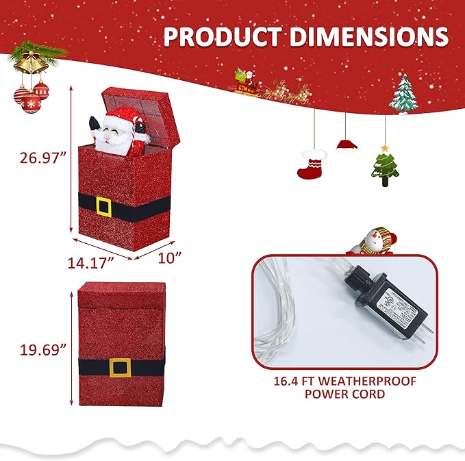 VEIKOU Lighted Christmas Santa Claus Decoration in Gift Box, Electric Santa Claus Christmas Yard Decoration with 100 Warm White LED Lights, 3D Xmas Holiday Ornament for Outdoor and Indoor