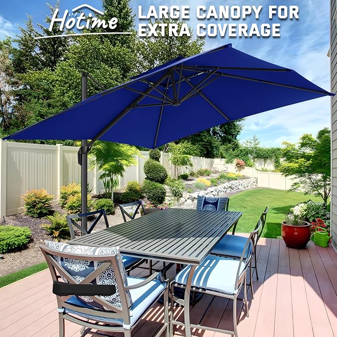 Hotime 10ft Patio Cantilever Umbrella Deck Offset Double Roof Umbrellas,sombrillas de patio Large Rectangular tilt umbrella with 360°Rotation&Heavy-Duty Aluminum Frame,for Poolside Garden,Dark Blue