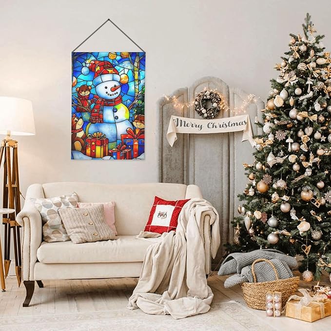 Christmas Snowman Garden Flag Vertical Double Sided Outdoor Yard Flags 12.5x18 Inch Burlap Banners for House Lawn