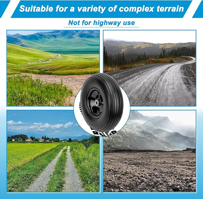 Cenipar 4.80/4.00-8" Flat Free Tire and Wheel 14.5" Solid Flat-Free Replacement Tire with 5/8" or 3/4" Axle Borehole,3-7" Adjustable Centered Hub for Wheelbarrow Hand Truck Garden Trailer and Trolley