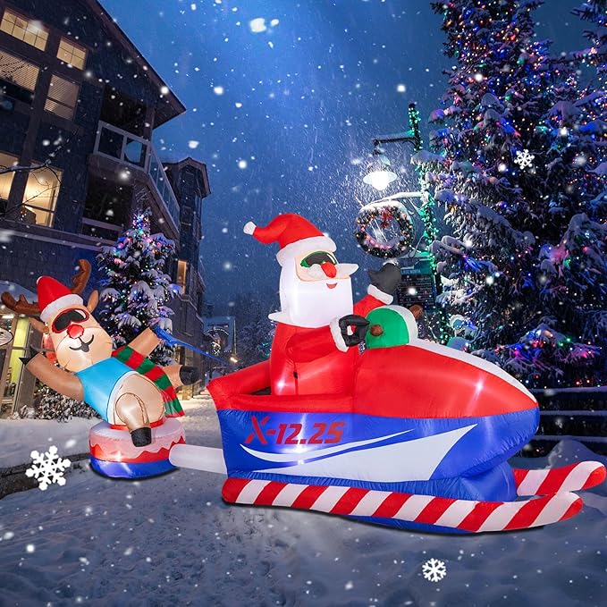 8.46 FT Christmas Inflatables Outdoor Decorations Christmas Blow Up Snowmobile Santa Claus and Reindeer Sleigh with LED Light for Lawn Garden Holiday Party Yard Xmas Decor