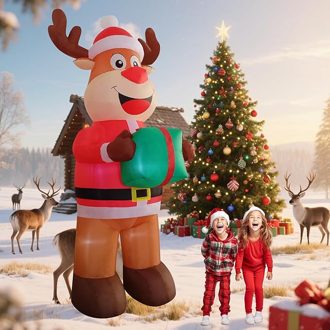 12ft Christmas Inflatable Yard Decor Build-in LED Outdoor Blow up Christmas Decorations for Yard/Lawn/Garden (12ft Reindeer)