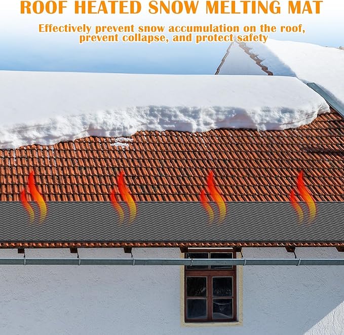 Snow Melting Mats Outdoor for Driveway and Walkways, 24in x 10 ft 2Pack No-Slip Rubber Heated Outdoor Mats with 10 ft Power Cord, 3 in/h Speed Snow and Ice Melting Pads for Backyards Snow Removal