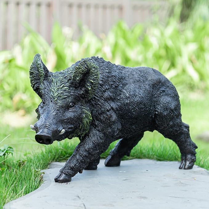 20.87 inch Wild Boar Statue Garden Decor. Durable Resin Outdoor Garden Sculpture and Yard Art Decoration. Suitable for Courtyard Lawns and Patios - Large Lifelike Animal Statue with Weather