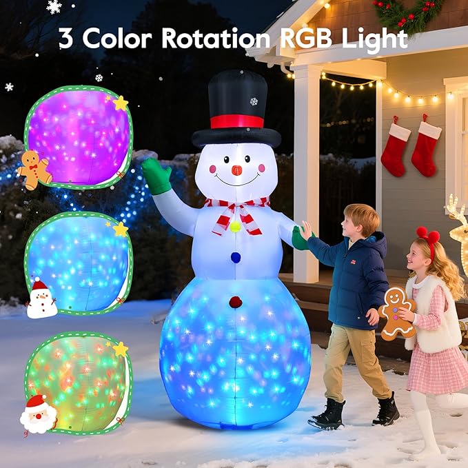 Christmas Inflatable Outdoor Decorations, 6.5 FT Snowman Blow Up Yard Decor with 1 RGB LED Lights, Christmas Party Outdoor, Yard, Garden, Lawn Winter Decorations Ornaments