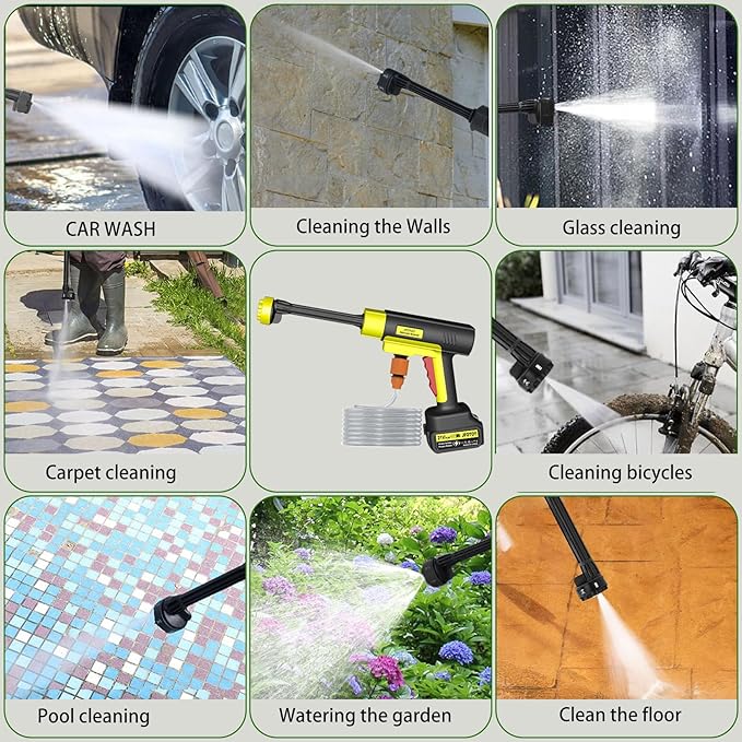 Portable Cordless Pressure Washer, 1200 PSI Portable Power Washer Can be Connected Directly to The Tap with 2 Battery, 6 in 1 Nozzle, 33FT Hose, for Car, Fence, Floor, Patio