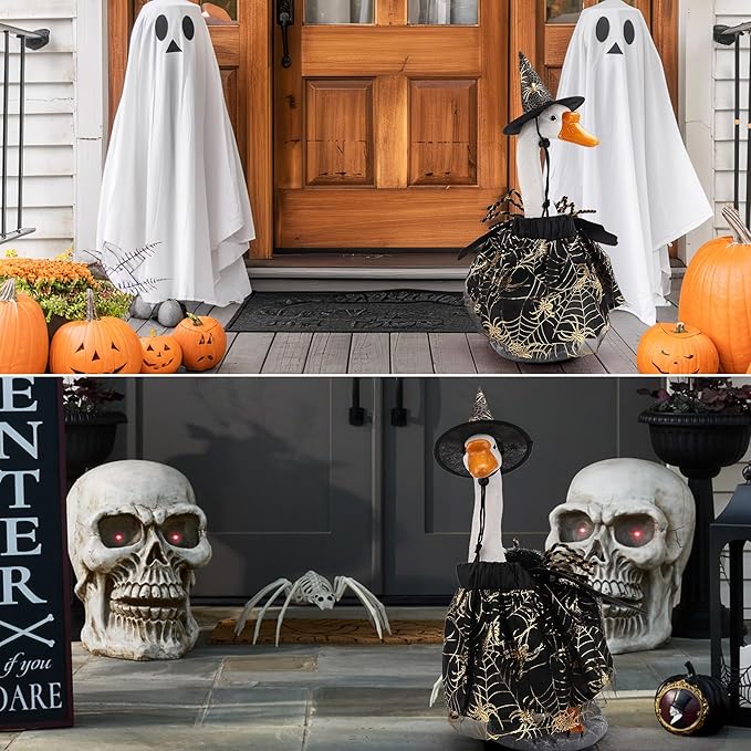 Halloween Porch Goose Outfits, Spider Goose Costume Yard Geese Statue Clothes for 23" Statue Patio Lawn Garden Decoration（Spider）