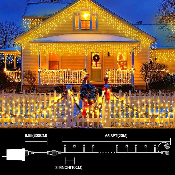 66ft Christmas Decorative Mini Lights,200 LED Transparent Wire Fairy Starry String Lights Plug in, 11 Lighting Modes, for Indoor Outdoor Xmas Tree Wedding Party Decoration (Warm White)