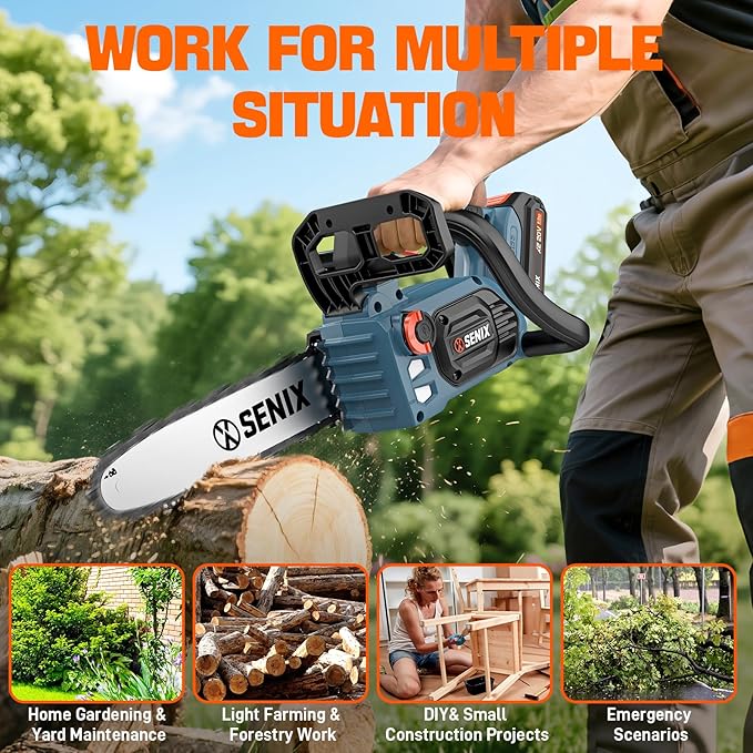 SENIX 20V 10" Electric Chainsaw, Cordless Battery Powered Top Handle Chainsaw, Brushless Chain Saw, Garden Tool for Trees, Pruning, Branch Cutting, Yard, Fathers Day Gift, Tool Only, CSX2-M1-0