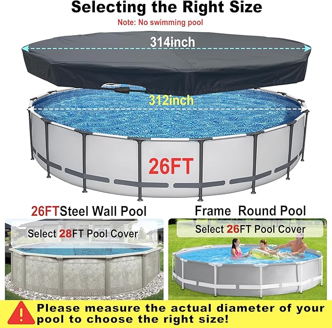 26 Ft Pool Cover, with Automatic Drain Round Pool Cover, One-Piece Quick Installation and Removal Above Ground Pool Cover, Preventing Waterlogging, UV Protected Solar Swimming Pool Cover