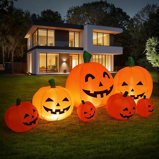 DearSun 8.0FT Long Halloween Inflatable Pumpkin Patch Fall Inflatable Thanksgiving Inflatable Pumpkin Patch Blow up Pumpkin Decor Outer Large Party Yard Decoration