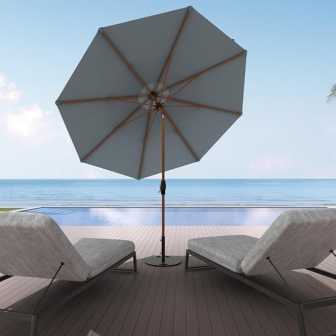 Midtown Umbrellas Sunbrella Umbrella Outdoor Patio Umbrella 2-8 Feet in Canvas Haze Acrylic Fabric - Auto-Tilt Aluminum Frame For Backyard Umbrella, Deck Umbrella & Porch Umbrella - Wooden Pole